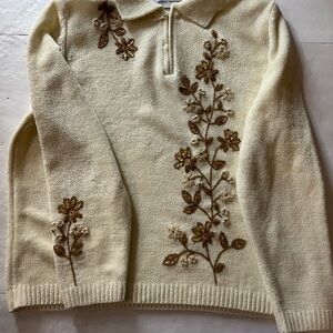 Vintage Alfred Dunner Cream Floral Embroidered Sweater